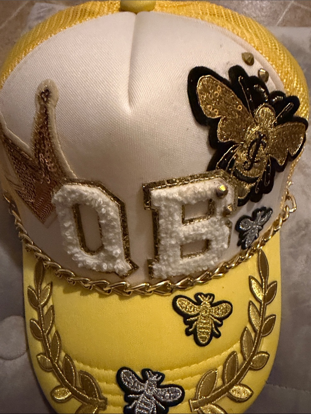 Yellow & White Embellished Bee Cap